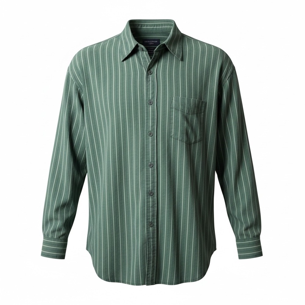 Dockers Mens XL Green White Vertical Stripe Long Sleeve Button Shirt Casualwear